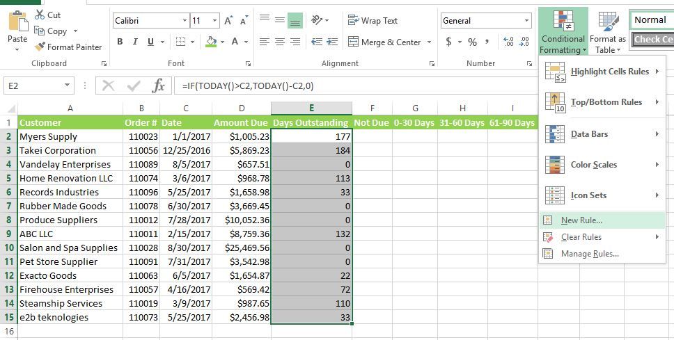 excel for mac financial aging